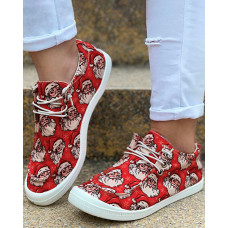 Christmas Lace-up Graphic Print Canvas Slip-On - red