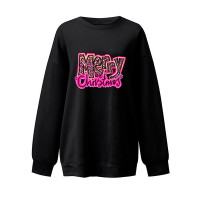 Christmas Letter Print Long Sleeve Sweatshirt - black