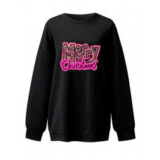 Christmas Letter Print Long Sleeve Sweatshirt - black