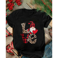 Christmas Letter Print Short Sleeve Casual T-shirt - black