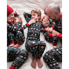 Christmas Print Colorblock Pajamas Set For Kids - black