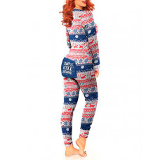 Christmas Print Functional Buttoned Flap Pajamas - Multicolor