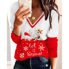 Christmas Santa Claus Elk Print Long Sleeve Top - red