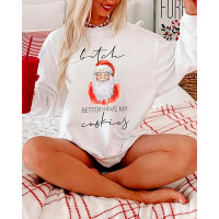 Christmas Santa Claus Letter Print Waffle Knit Sweatshirt - white