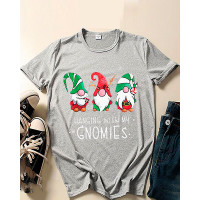 Christmas Santa Letter Print Short Sleeve T-shirt - gray