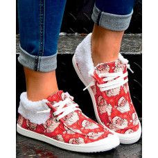 Christmas Santa Print Canvas Lined Slip-On - red