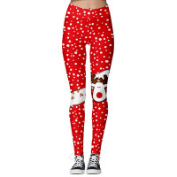 Christmas Snowflake Cartoon Elk Cat Print Leggings - style1