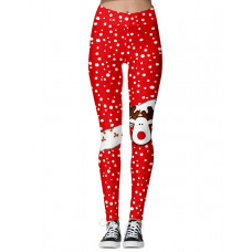 Christmas Snowflake Cartoon Elk Cat Print Leggings - style1