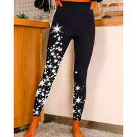 Christmas Star Print High Waist Leggings - black