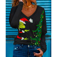 Christmas Tree Graphic Print Long Sleeve Top - black