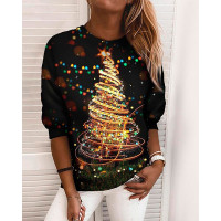 Christmas Tree Print Long Sleeve Sweatshirt - black