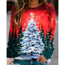 Christmas Tree Print Long Sleeve Sweatshirt - style1