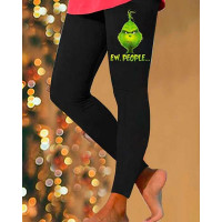 Christmas Ugly Graphic Print Leggings - black