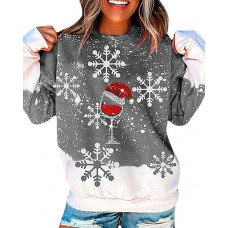 Christmas Wine Glass Snowflake Print Sweatshirt - gray