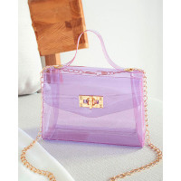 Clear Twist Lock Chain Strap Flap Crossbody Bag - purple