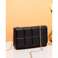 Clover Pattern Print Chain Strap Flap Shoulder Bag - black Clover Pattern Print Chain Strap Flap Shoulder Bag - black