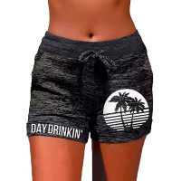 Coconut Tree Landscape Letter Print Pocket Design Shorts - Dark grey