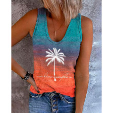 Coconut Tree Live Simple Print Ombre Tank Top - Multicolor