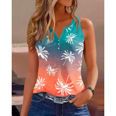 Coconut Tree Ombre Print Casual Tank Top - Multicolor