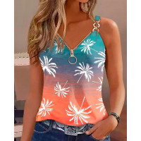 Coconut Tree Print Ombre Casual Tank Top - Multicolor