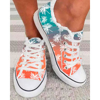 Coconut Tree Print Ombre Frayed Canvas Sneakers - Multicolor