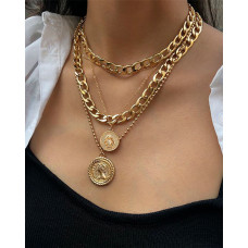 Coin Pendant Chain Layered Necklace - gold