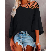 Cold Shoulder Bell Sleeve Top - black