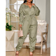 Cold Shoulder Button Front Top & Cuffed Pants Set - green