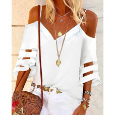 Cold Shoulder Cutout Sleeve T-shirt - white