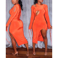 Cold Shoulder Cutout Split Thigh Dress - orange