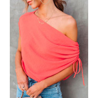 Cold Shoulder Drawstring Sleeveless Top - orange