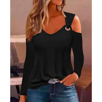 Cold Shoulder Eyelet Casual Top - black