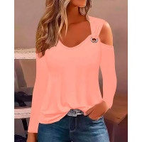 Cold Shoulder Eyelet Casual Top - pink