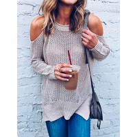 Cold Shoulder Knit Long Sleeve Sweater - green