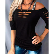 Cold Shoulder Ladder Cutout Top - black