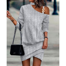 Cold Shoulder Long Sleeve Dress - gray