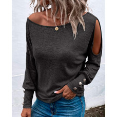 Cold Shoulder Long Sleeve Top - Dark grey