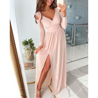 Cold Shoulder Split Thigh Party Dress - pink