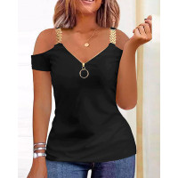 Cold Shoulder Zipper Fly Top - black