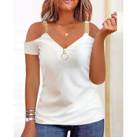 Cold Shoulder Zipper Fly Top - white