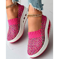 Colorblock Braided Slip-on Casual Sneakers - hot pink