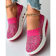 Colorblock Braided Slip-on Casual Sneakers - hot pink