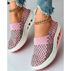 Colorblock Braided Slip-on Casual Sneakers - pink