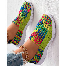 Colorblock Braided Slip-on Sneakers - green