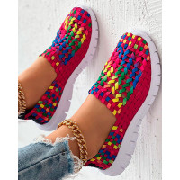 Colorblock Braided Slip-on Sneakers - hot pink