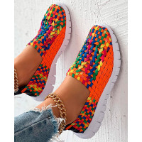 Colorblock Braided Slip-on Sneakers - orange