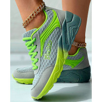 Colorblock Breathable Lace-up Casual Sneakers - gray&green