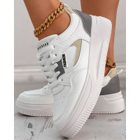 Colorblock Breathable Lace-up Sneakers - white&gray