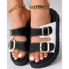 Colorblock Buckled Double Strap Slippers Outdoor Sandals - black