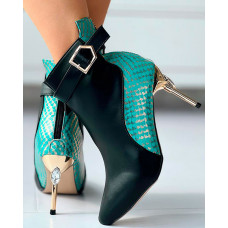 Colorblock Buckled Stiletto Heel Ankle Boots - black